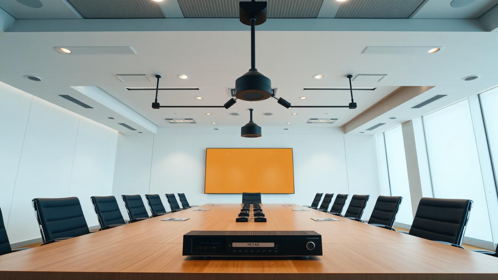 Boardroom fitted with video conferencing and AV hardware