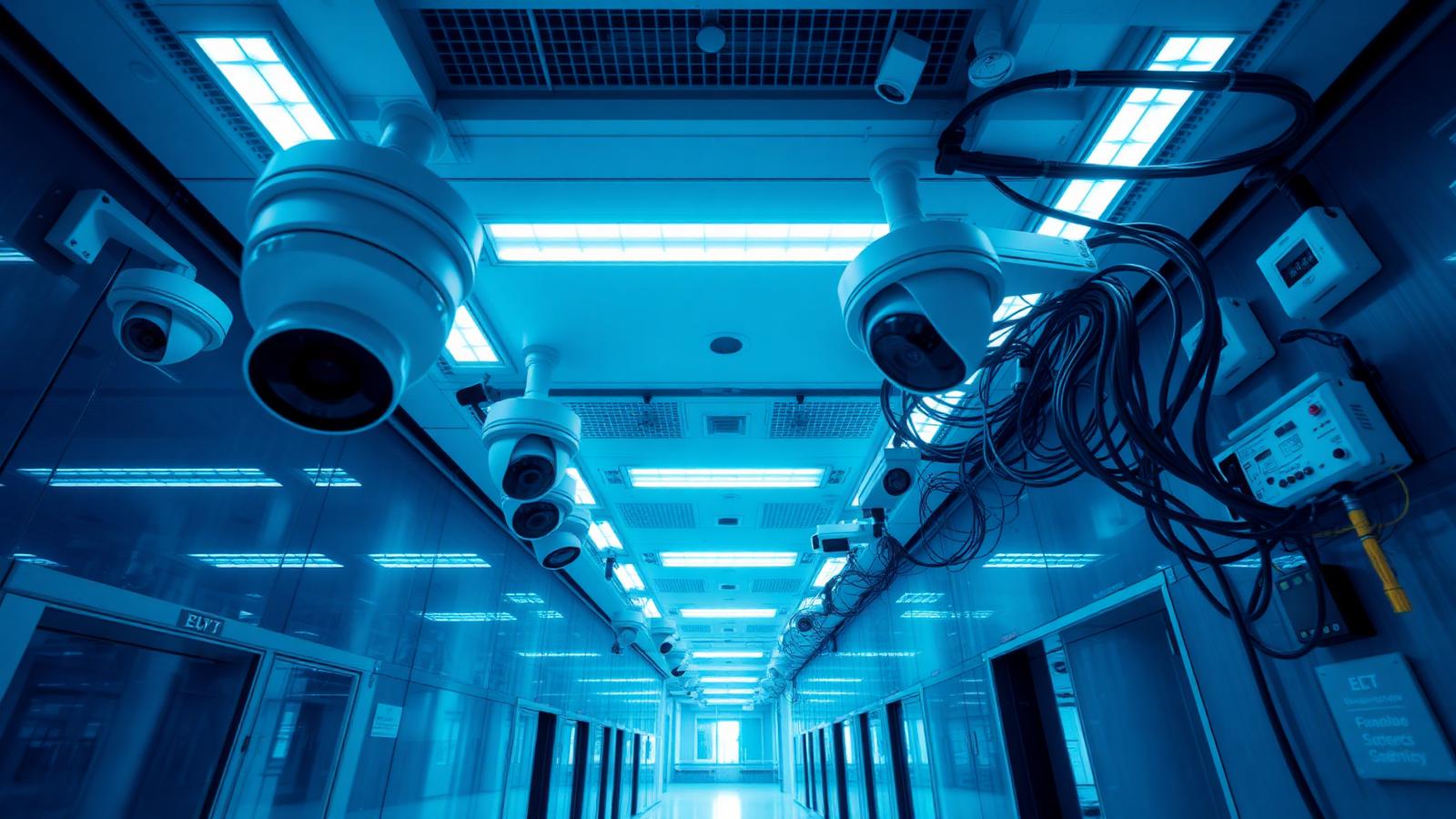CCTV cameras, access control readers and ELV cabling in a corporate building
