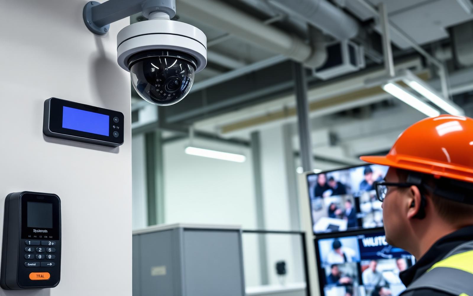 Access control reader and CCTV dome camera being commissioned at an industrial facility